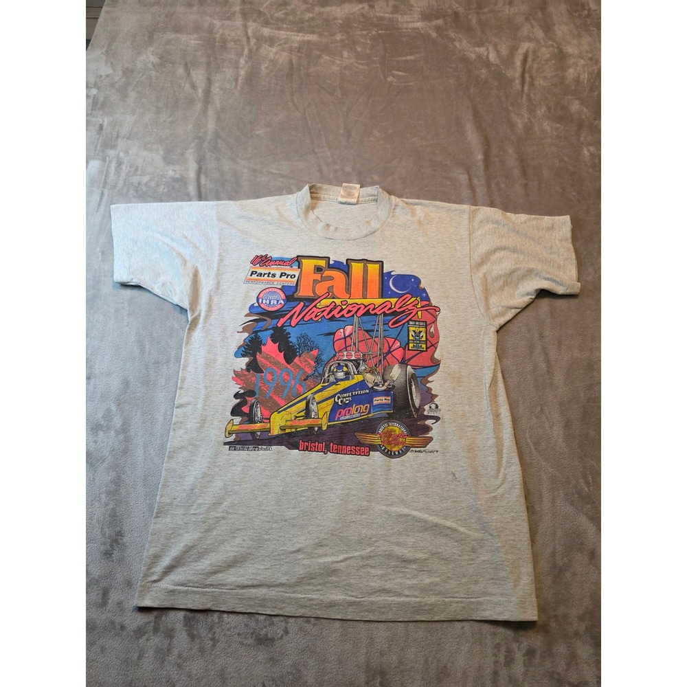 Fruit of the Loom T-Shirt Mens Large Gray 1996 Fall Nationals IHRA Drag Racing